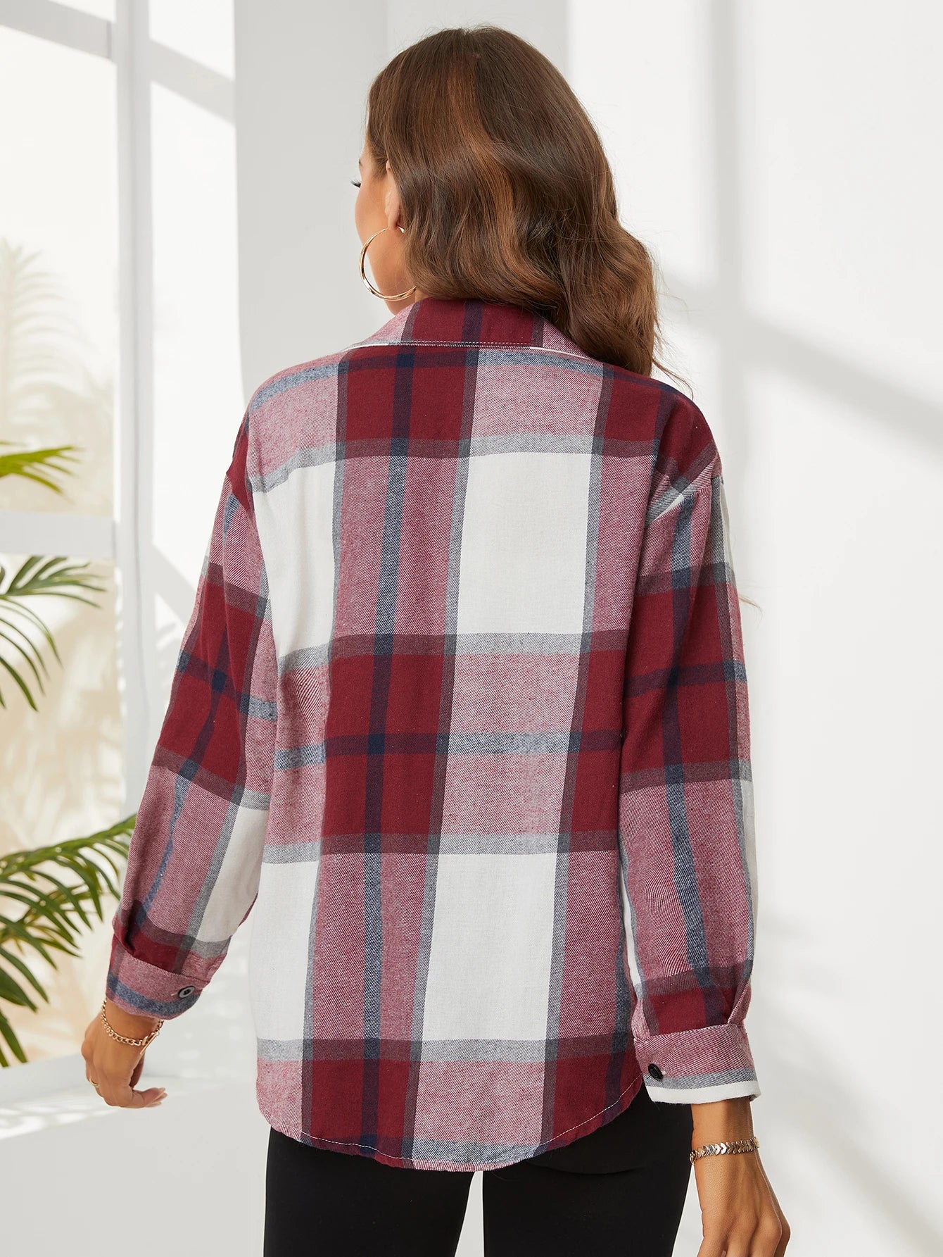 New Lapel Plaid Women‘s Shirts Spring