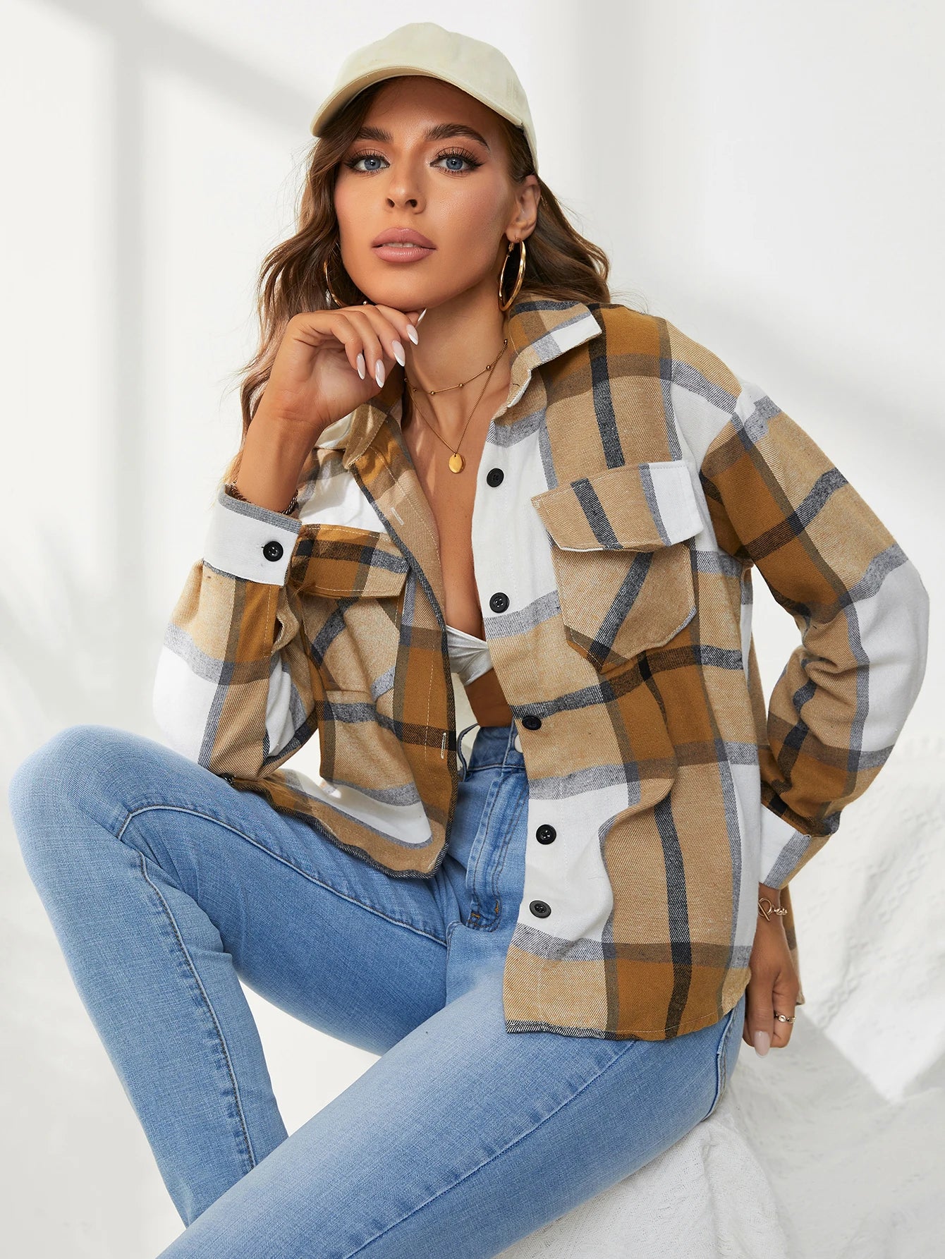 New Lapel Plaid Women‘s Shirts Spring