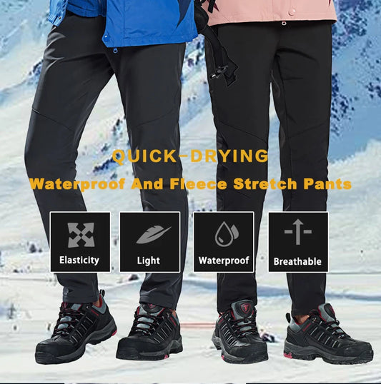 LNGXO Fleece Hiking Pants Men & WOMEN Softshell Trekking Climbing Camping Ski Pants Outdoor Waterproof.