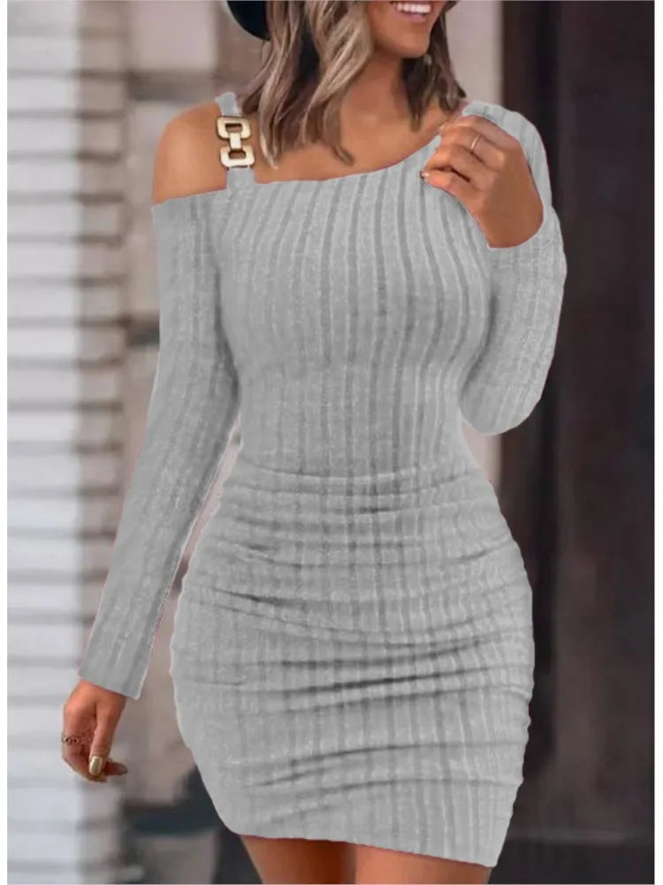 Chain Off Shoulder Mini Dress Women