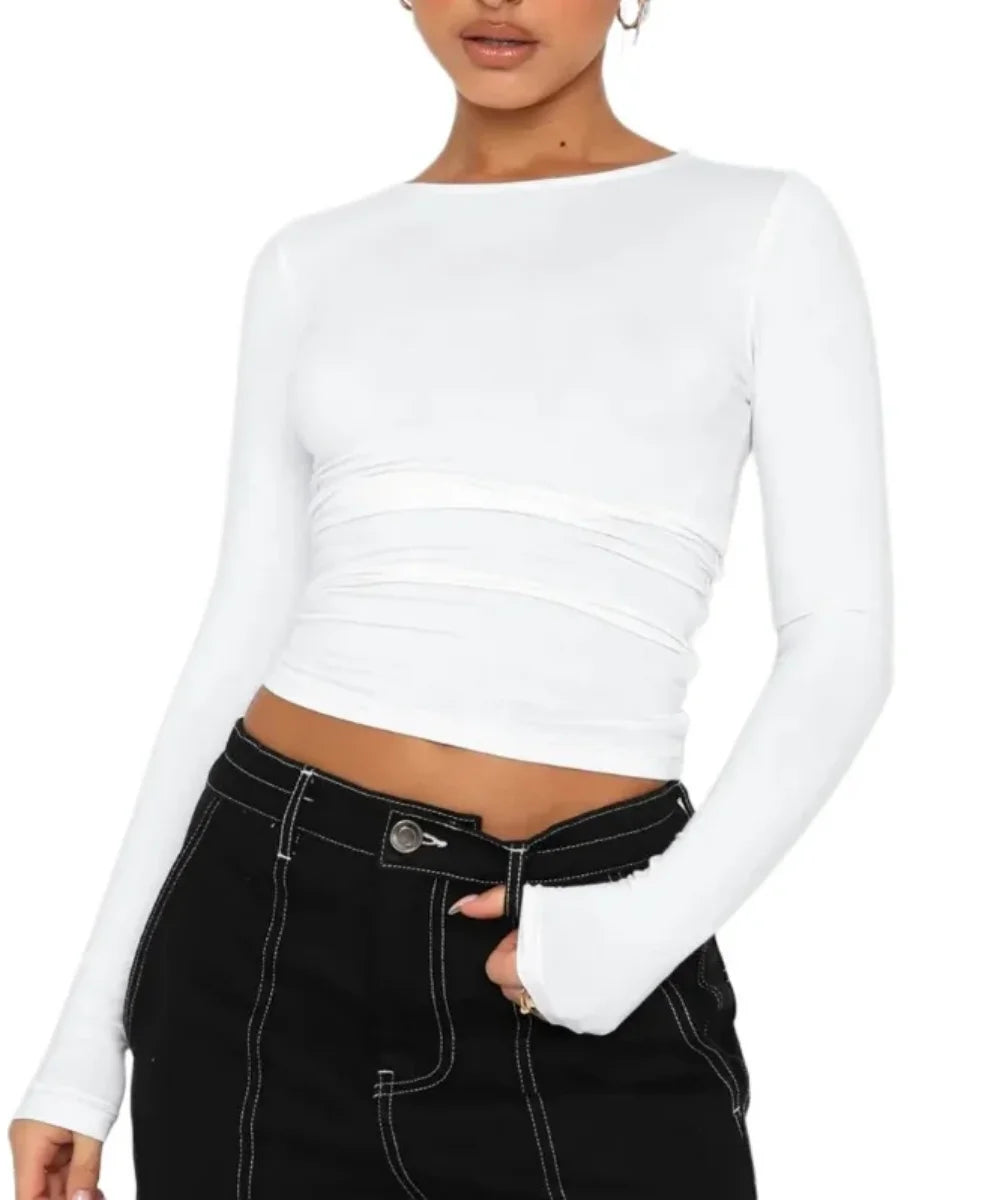 Long Sleeve T-shirt Women 2024 Summer Tshirt White Crop Top