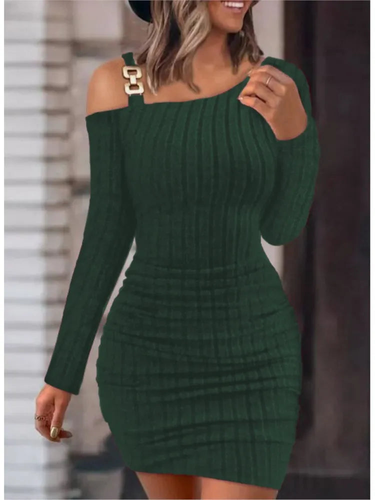 Chain Off Shoulder Mini Dress Women