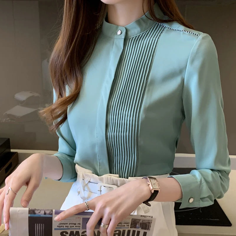 Long Sleeve Chiffon Blouse Shirt Tops Blouse Women