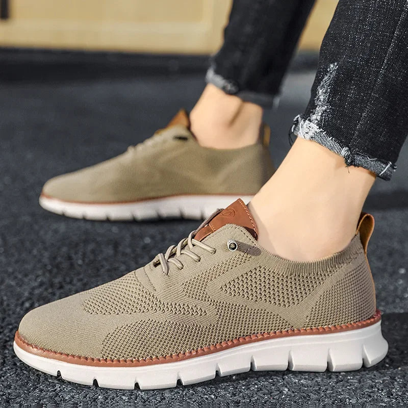 2024 Men Sneakers Plus Size Trendy British Style Soft Male Sports Shoes Fashion Solid Woven Mesh Running Flats