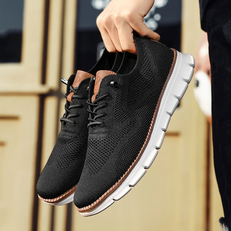 2024 Men Sneakers Plus Size Trendy British Style Soft Male Sports Shoes Fashion Solid Woven Mesh Running Flats