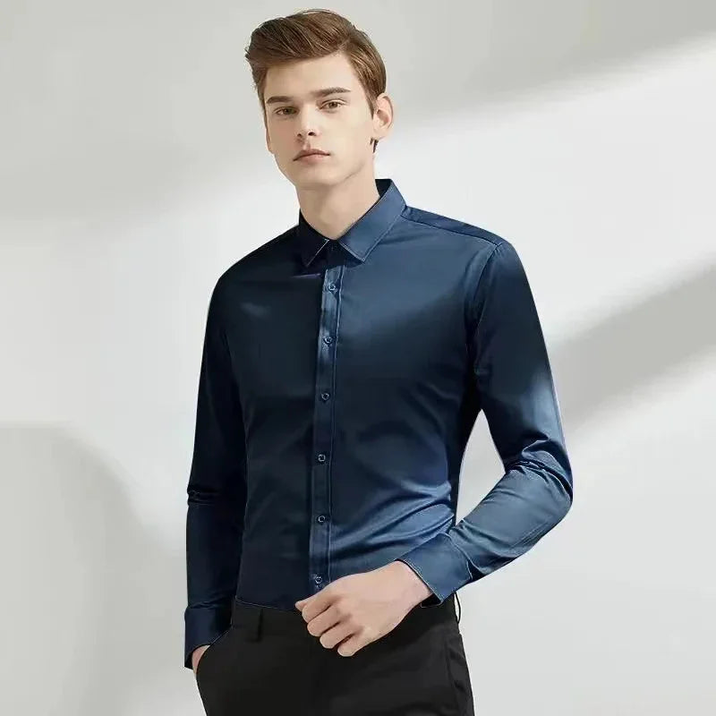 Men's long sleeved elastic shirt