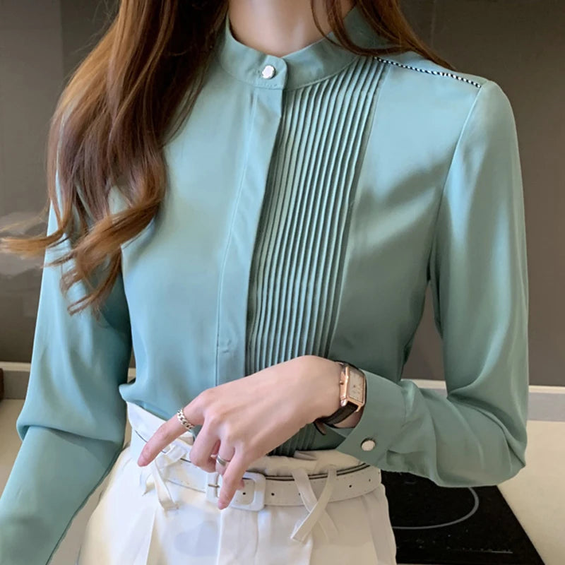 Long Sleeve Chiffon Blouse Shirt Tops Blouse Women