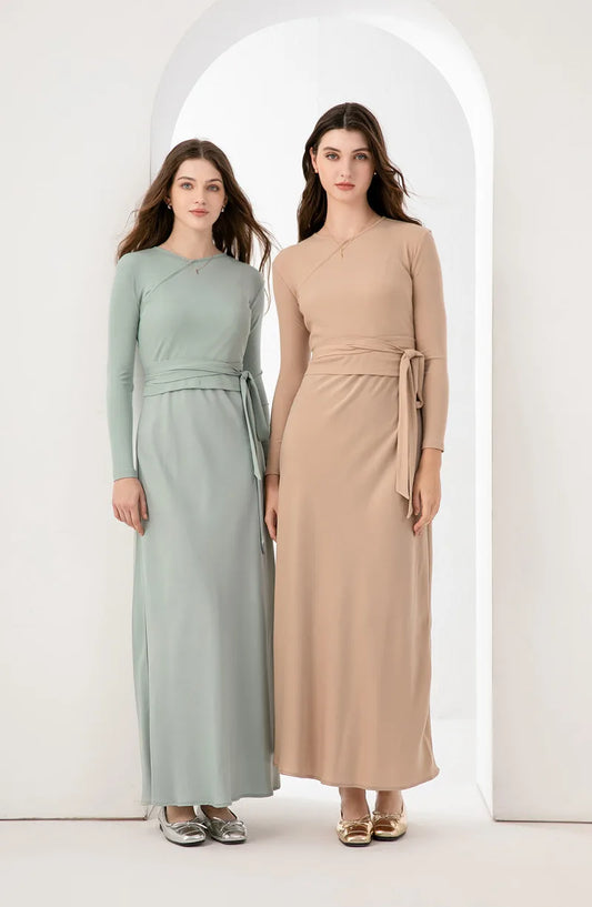 woman wrap tops + Matte Satin dress