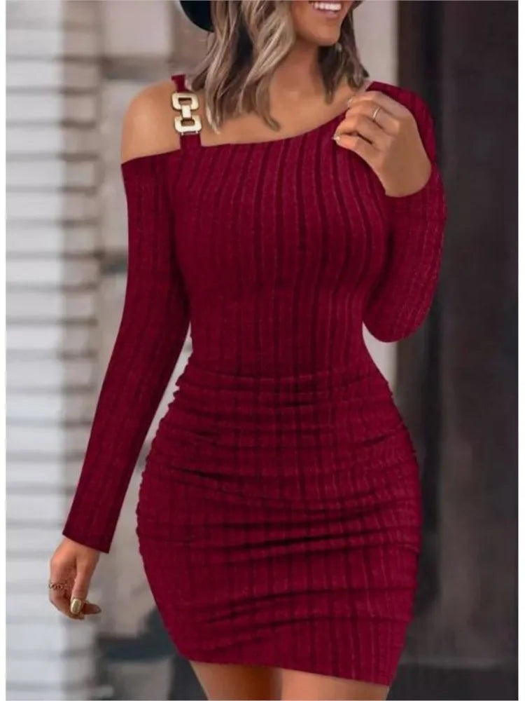 Chain Off Shoulder Mini Dress Women